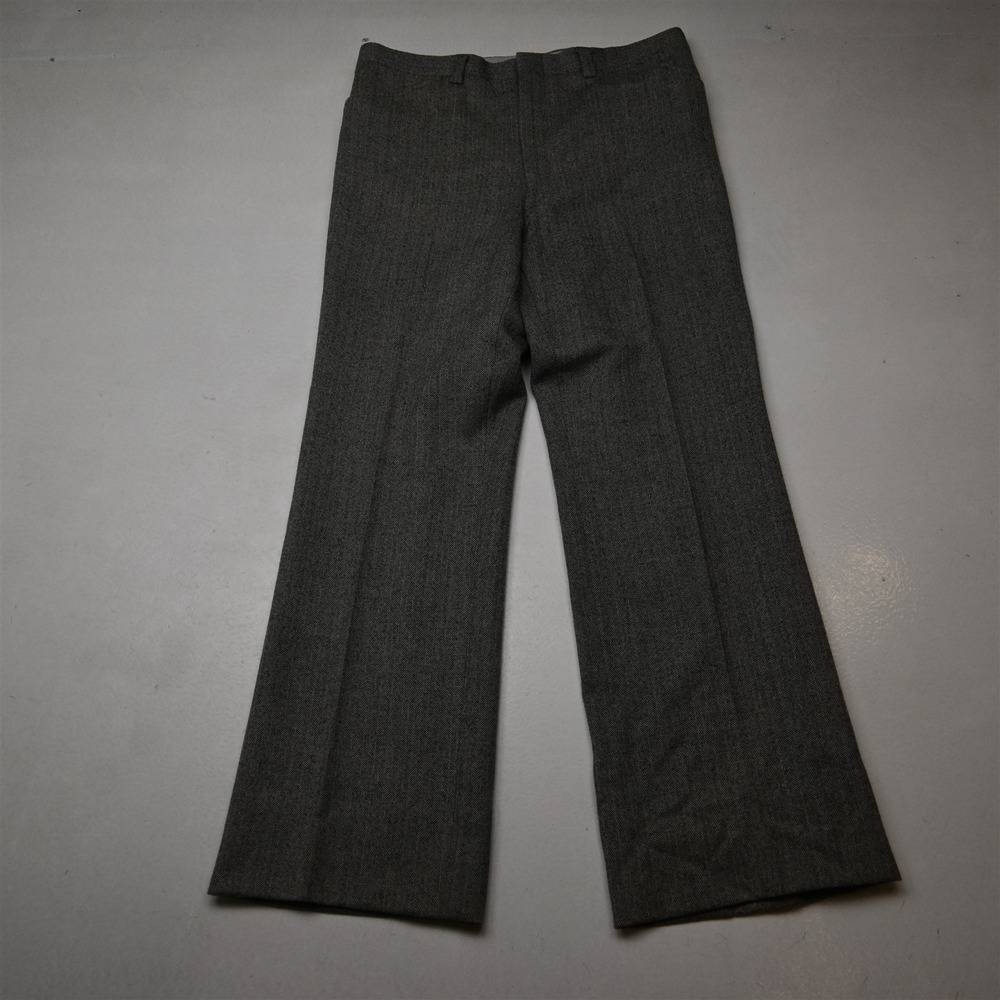 Vtg Bespoke 34x32 Gray Herringbone Wool Tweed Bootcut‎ Dress Mens Pants